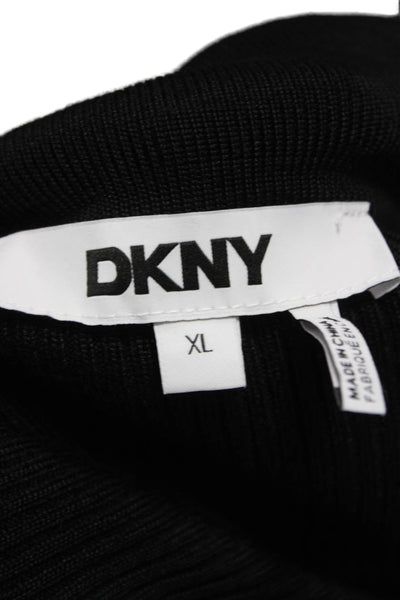 DKNY Womens Black Collared Pullover Sweater Long Sleeve Rayon Size XL