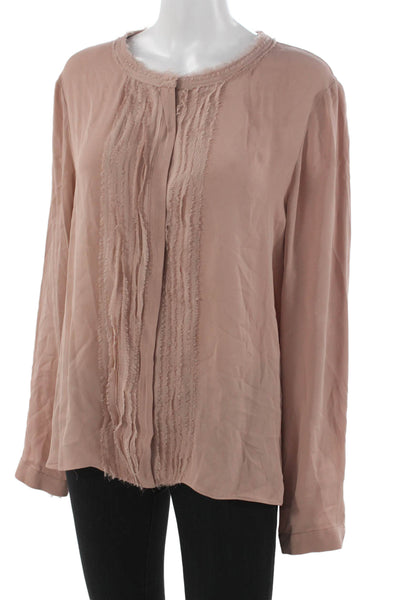 Elie Tahari Womens Pink Silk Basic Blouse Long Sleeve Round Neck Button Size XL