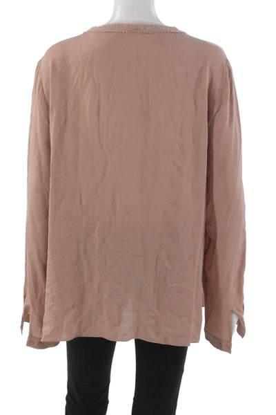 Elie Tahari Womens Pink Silk Basic Blouse Long Sleeve Round Neck Button Size XL