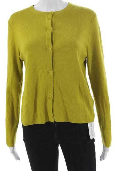 Zara Women Cardigan Solid Green Polyester Long Sleeve Round Neck Size L