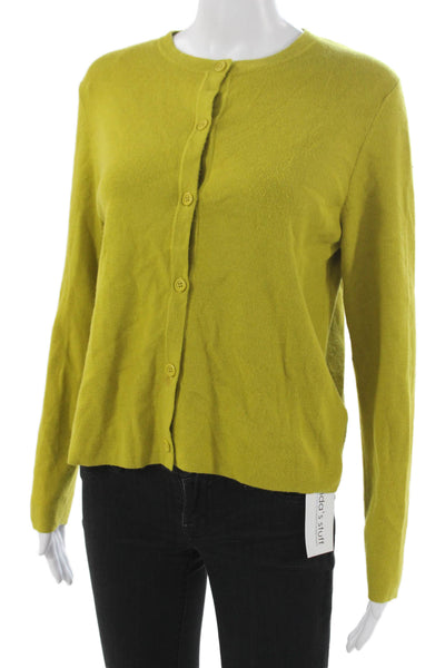Zara Women Cardigan Solid Green Polyester Long Sleeve Round Neck Size L