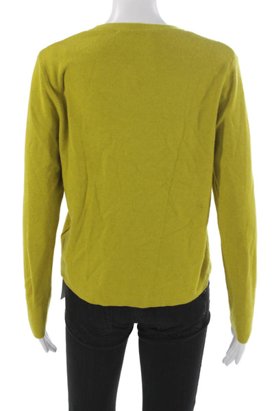 Zara Women Cardigan Solid Green Polyester Long Sleeve Round Neck Size L