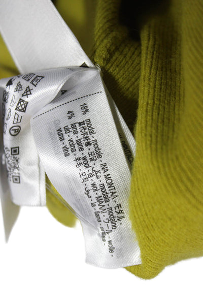 Zara Women Cardigan Solid Green Polyester Long Sleeve Round Neck Size L