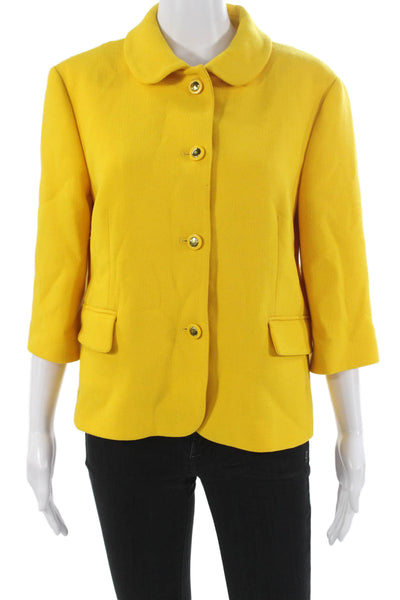 Michael Kors Collection Womens Basic Jacket Yellow Wool 3/4 Sleeve Size 14