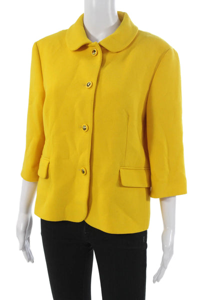 Michael Kors Collection Womens Basic Jacket Yellow Wool 3/4 Sleeve Size 14