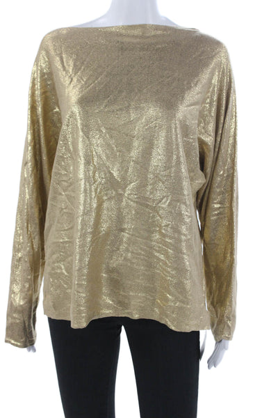 Lauren Ralph Lauren Women Gold Boat Neck Long Sleeve Sweater Size L