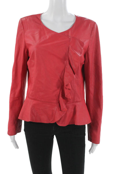 Lafayette 148 New York Womens Red Leather Basic Jacket Size 10