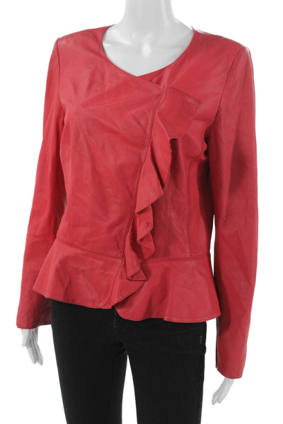 Lafayette 148 New York Womens Red Leather Basic Jacket Size 10