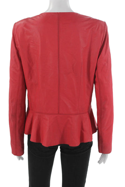 Lafayette 148 New York Womens Red Leather Basic Jacket Size 10