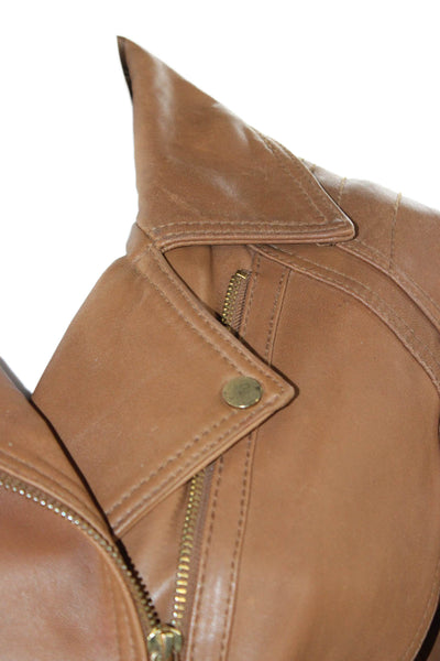 Neiman Marcus Women Motorcycle Leather Jacket Brown Zip Long Sleeve Size L