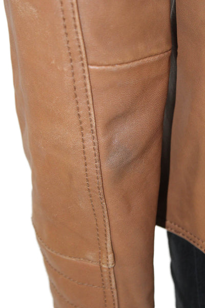 Neiman Marcus Women Motorcycle Leather Jacket Brown Zip Long Sleeve Size L