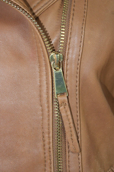 Neiman Marcus Women Motorcycle Leather Jacket Brown Zip Long Sleeve Size L