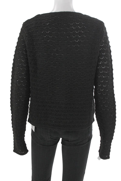 Stitches + Stripes Women Cardigan Black Polyester Round Neck Long Sleeve Size M
