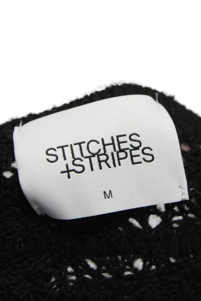 Stitches + Stripes Women Cardigan Black Polyester Round Neck Long Sleeve Size M