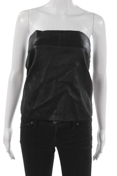 Central Park West Women Black PU Sleeveless Square Neck Tank Size S
