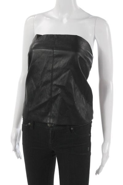 Central Park West Women Black PU Sleeveless Square Neck Tank Size S