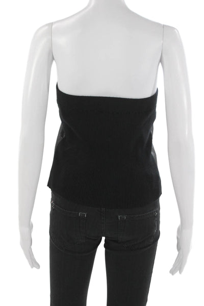 Central Park West Women Black PU Sleeveless Square Neck Tank Size S