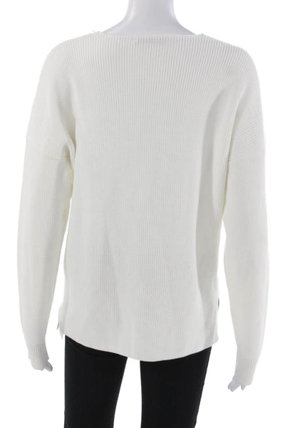Kokun Womens V-Neck Pullover Sweater Long Sleeve 100% Cotton White Size L