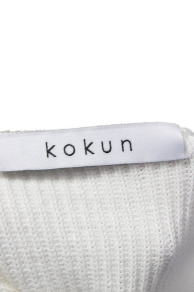 Kokun Womens V-Neck Pullover Sweater Long Sleeve 100% Cotton White Size L