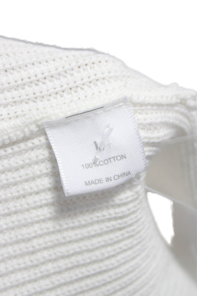 Kokun Womens V-Neck Pullover Sweater Long Sleeve 100% Cotton White Size L