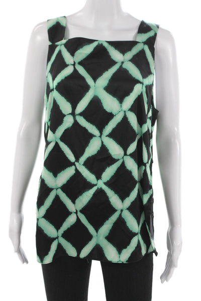 Misa Women Basic Sleeveless Tank Square Neck Black Geometric Polyester Size M