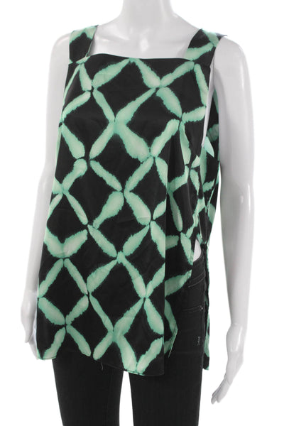 Misa Women Basic Sleeveless Tank Square Neck Black Geometric Polyester Size M