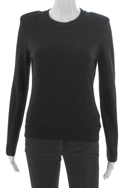 Minnie Rose Women Black Cotton Cashmere Pullover Sweater Crew Neck Size S