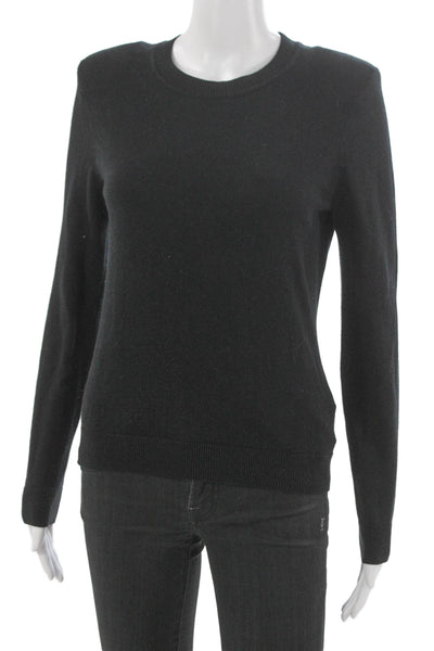 Minnie Rose Women Black Cotton Cashmere Pullover Sweater Crew Neck Size S