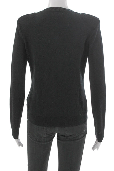 Minnie Rose Women Black Cotton Cashmere Pullover Sweater Crew Neck Size S