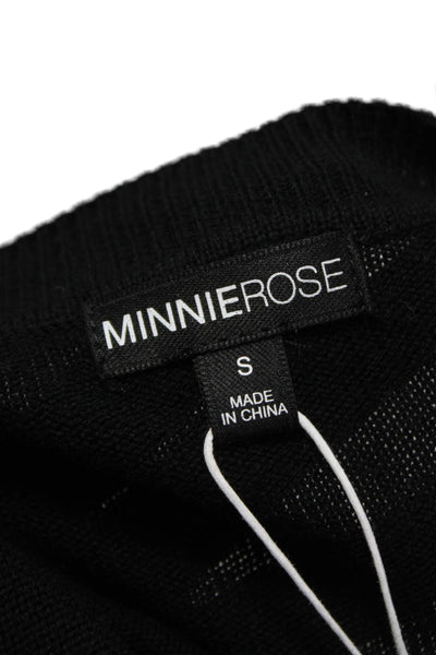 Minnie Rose Women Black Cotton Cashmere Pullover Sweater Crew Neck Size S