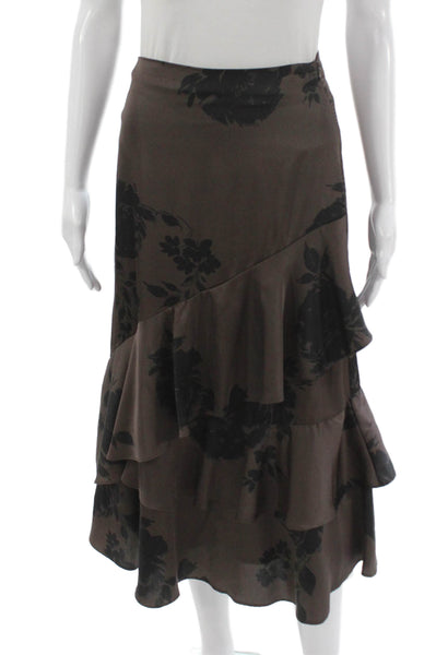 Allison Womens Trumpet Skirt Brown Floral Polyester Long Zip Size XS