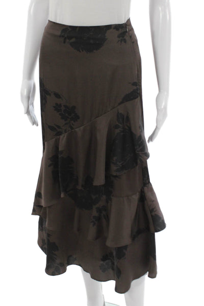 Allison Womens Trumpet Skirt Brown Floral Polyester Long Zip Size XS