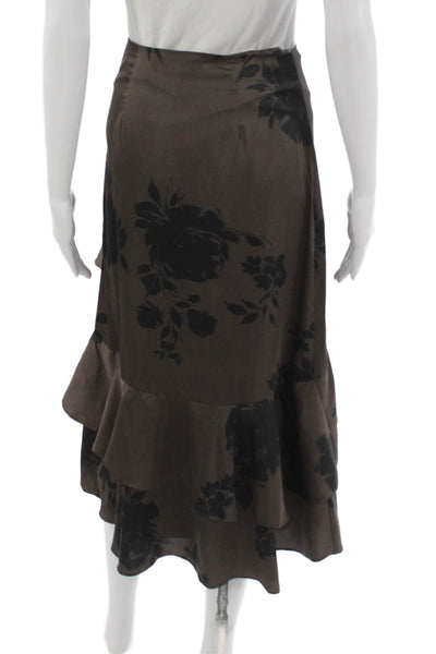 Allison Womens Trumpet Skirt Brown Floral Polyester Long Zip Size XS