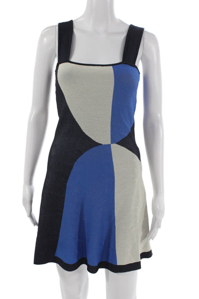 Misa Womens Blue A-Line Geometric Square Neck Sleeveless Mini Dress Size S