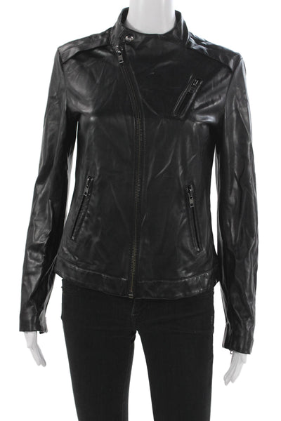 R Label Women Motorcycle Jacket Black Snap Long Sleeve Size S