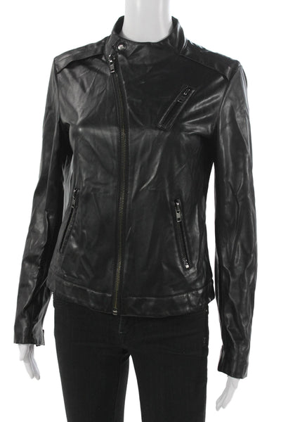 R Label Women Motorcycle Jacket Black Snap Long Sleeve Size S
