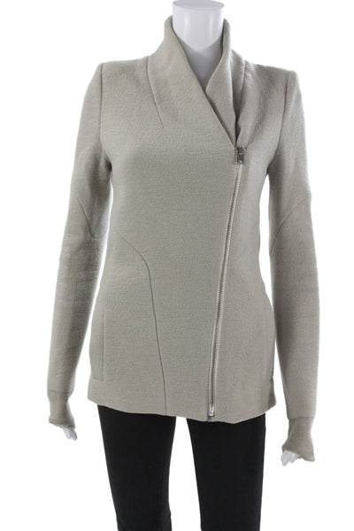IRO Women Biker Jacket Gray Virgin Wool Long Sleeve Size 36