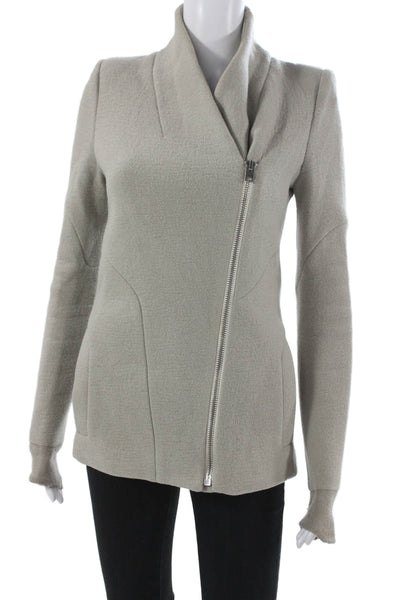 IRO Women Biker Jacket Gray Virgin Wool Long Sleeve Size 36