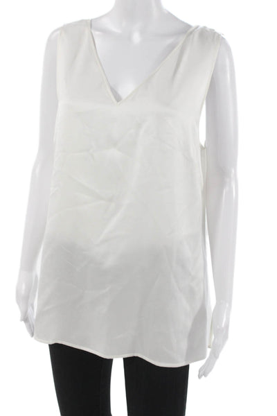 Ravella Womens Silk V-Neck Sleeveless Tunic Blouse White Pullover Size L