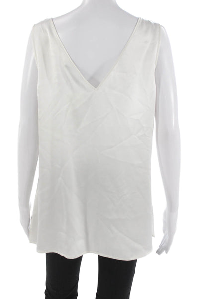Ravella Womens Silk V-Neck Sleeveless Tunic Blouse White Pullover Size L