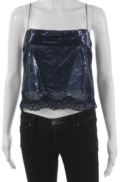 Cami NYC Womens Camisole Blue Square Neck Zip Polyester Sleeveless Size XS