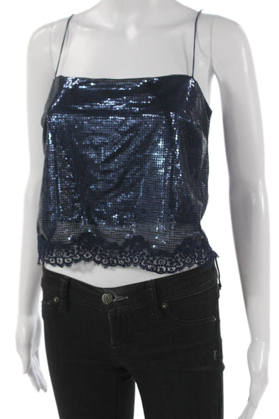 Cami NYC Womens Camisole Blue Square Neck Zip Polyester Sleeveless Size XS