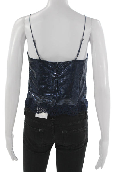 Cami NYC Womens Camisole Blue Square Neck Zip Polyester Sleeveless Size XS