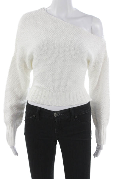 Line And Dot Women Off Shoulder Pullover Sweater White Long Sleeve Size XS