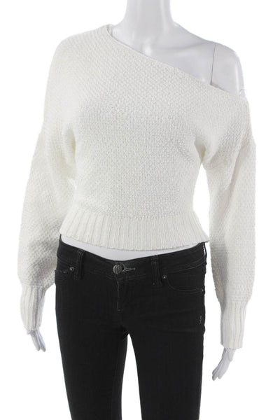 Line And Dot Women Off Shoulder Pullover Sweater White Long Sleeve Size XS