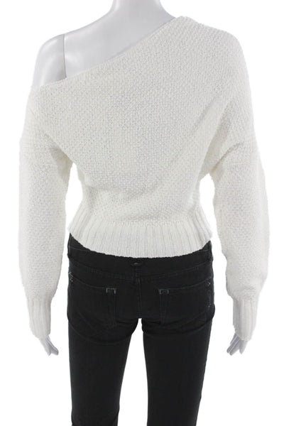 Line And Dot Women Off Shoulder Pullover Sweater White Long Sleeve Size XS