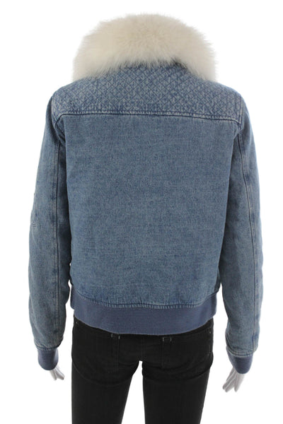 Generation Love Womens Bomber Jacket Blue Zip Cotton Blend Size M