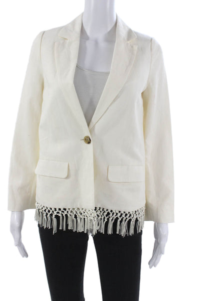 Cami NYC Women Basic Jacket Ivory Button Linen Cotton Long Sleeve Size 2XS
