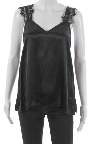 Cami NYC Women Silk V-Neck Tank Black Sleeveless Solid Size S