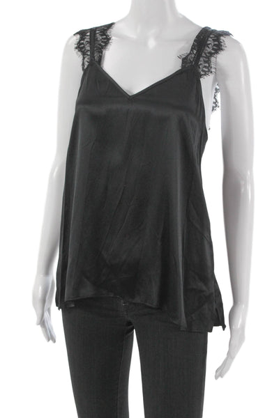 Cami NYC Women Silk V-Neck Tank Black Sleeveless Solid Size S